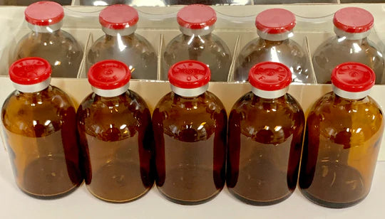 100ml Sterile Amber Vials 46pk/Tray Red Flip