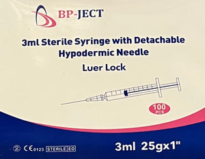 3cc Syringe with Detachable 25g 1  inch needle